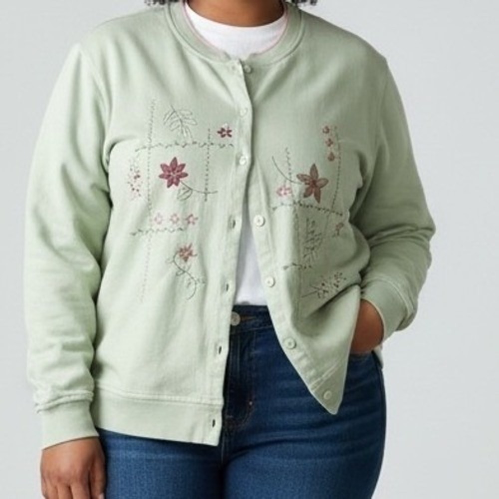 Shenanigans Extra 2X Light Green Cardigan Top Women‎ grannycore Sticky Tag